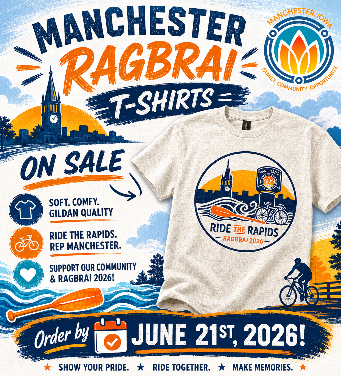 Official Manchester RAGBRAI 2026 shirt sale graphic